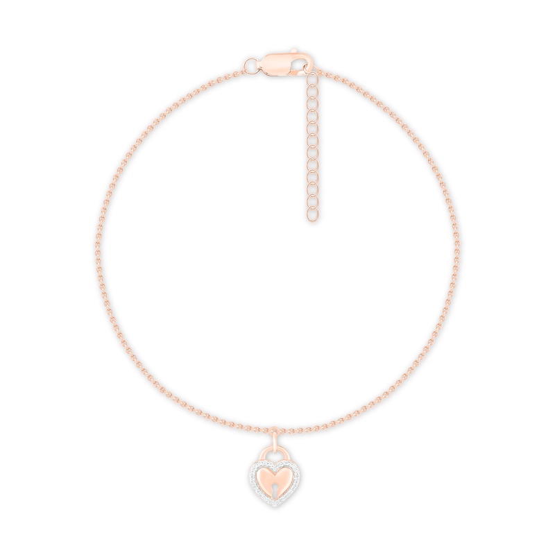 Main Image 1 of Diamond Heart Lock Anklet 10K Rose Gold 9&quot;