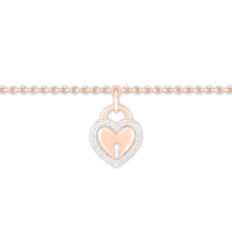 Diamond Heart Lock Anklet 10K Rose Gold 9"