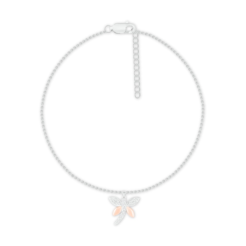 Main Image 1 of Diamond Dragonfly Anklet Sterling Silver & 10K Rose Gold 9&quot;
