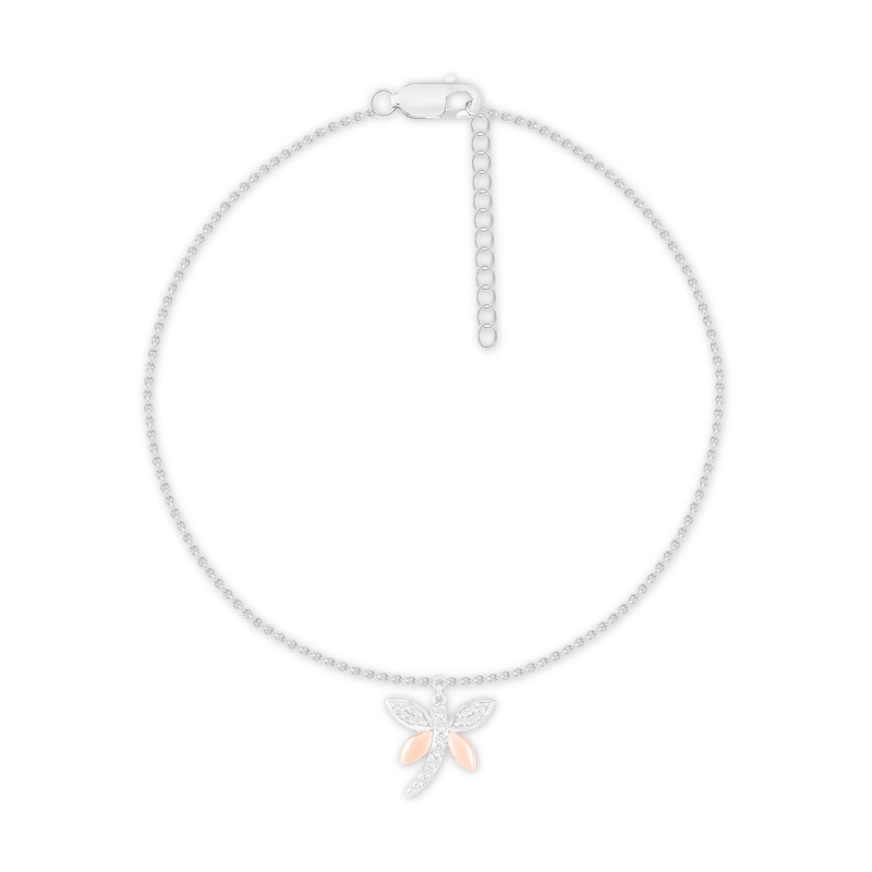 Diamond Dragonfly Anklet Sterling Silver & 10K Rose Gold 9"