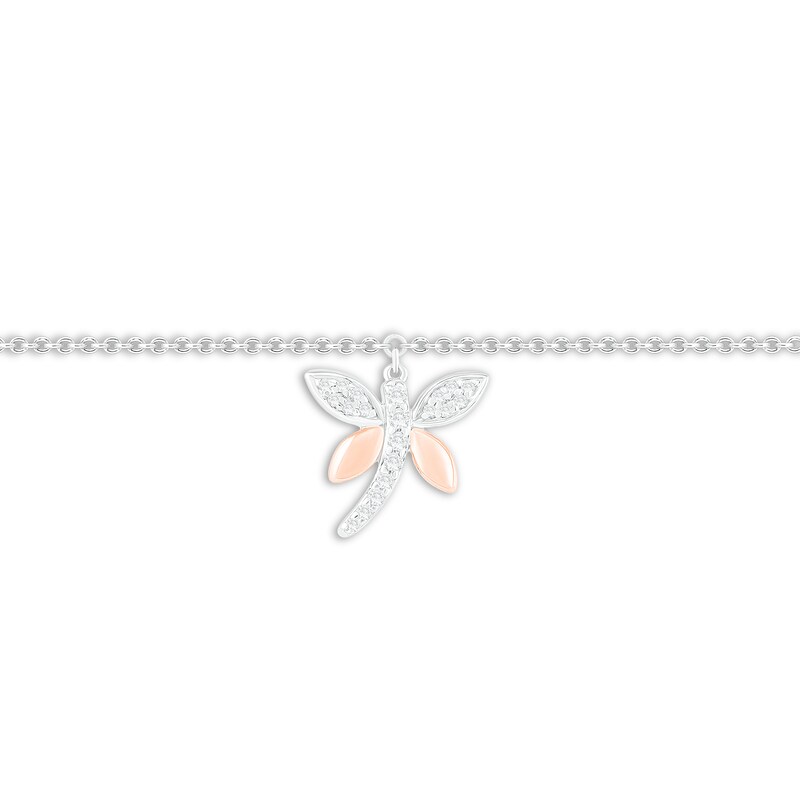 Diamond Dragonfly Anklet Sterling Silver & 10K Rose Gold 9"