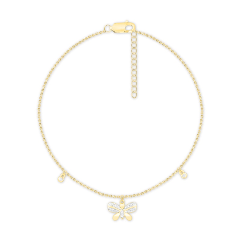 Diamond Butterfly Anklet 1/10 ct tw 10K Yellow Gold 9"