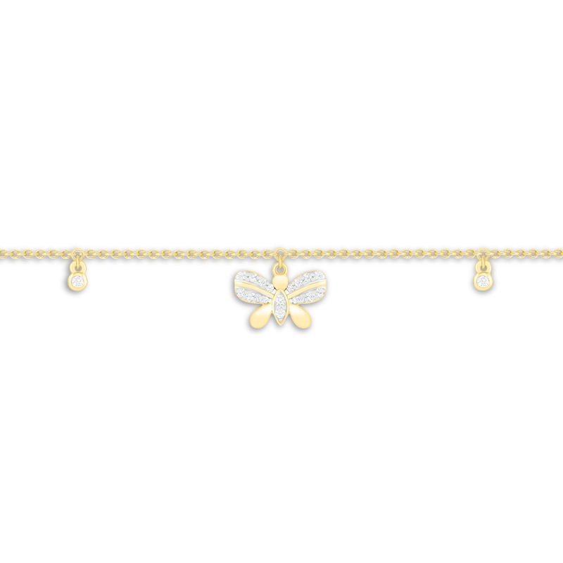 Diamond Butterfly Anklet 1/10 ct tw 10K Yellow Gold 9"