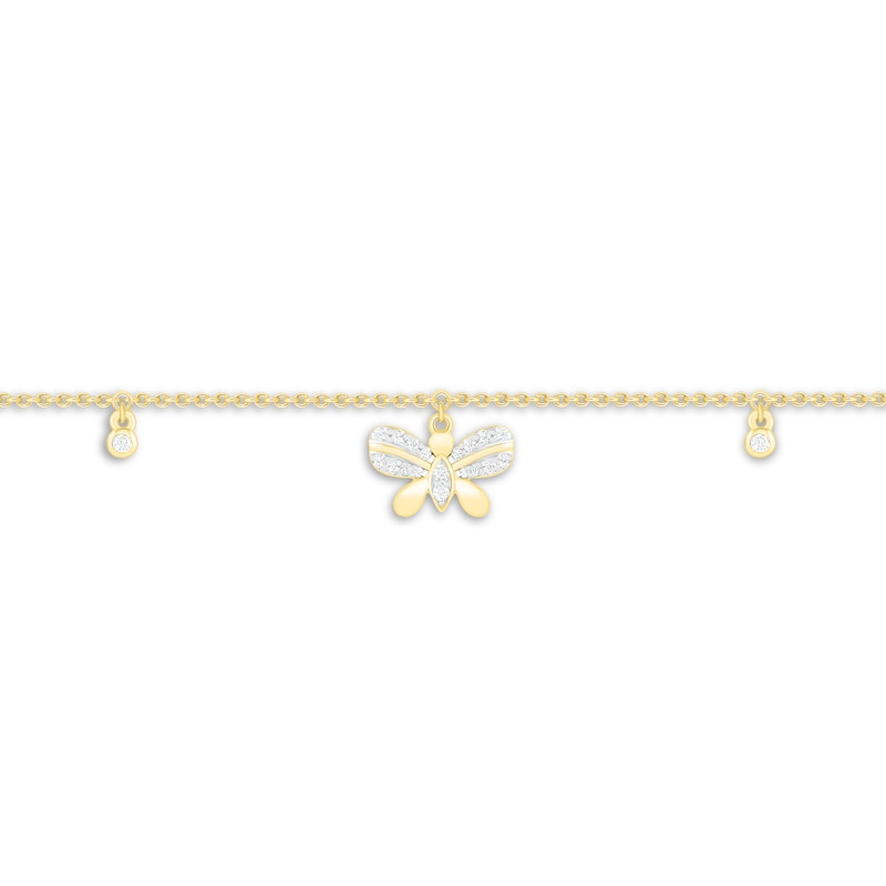 Main Image 2 of Diamond Butterfly Anklet 1/10 ct tw 10K Yellow Gold 9&quot;