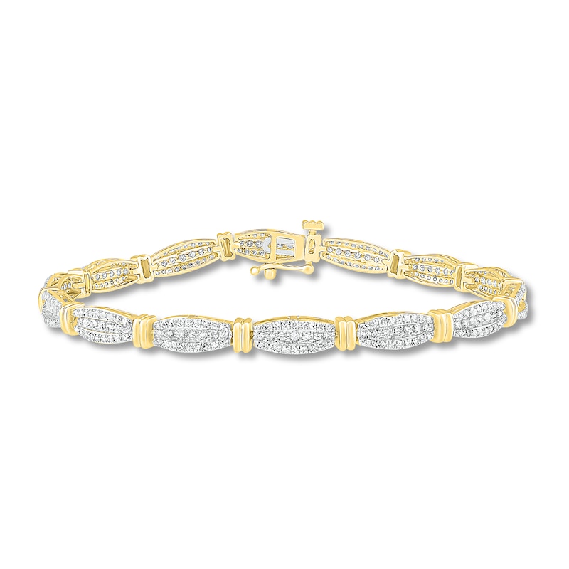 Stainless Steel & 10k Yellow Gold Genuine Natural Diamond Bracelet 8" 