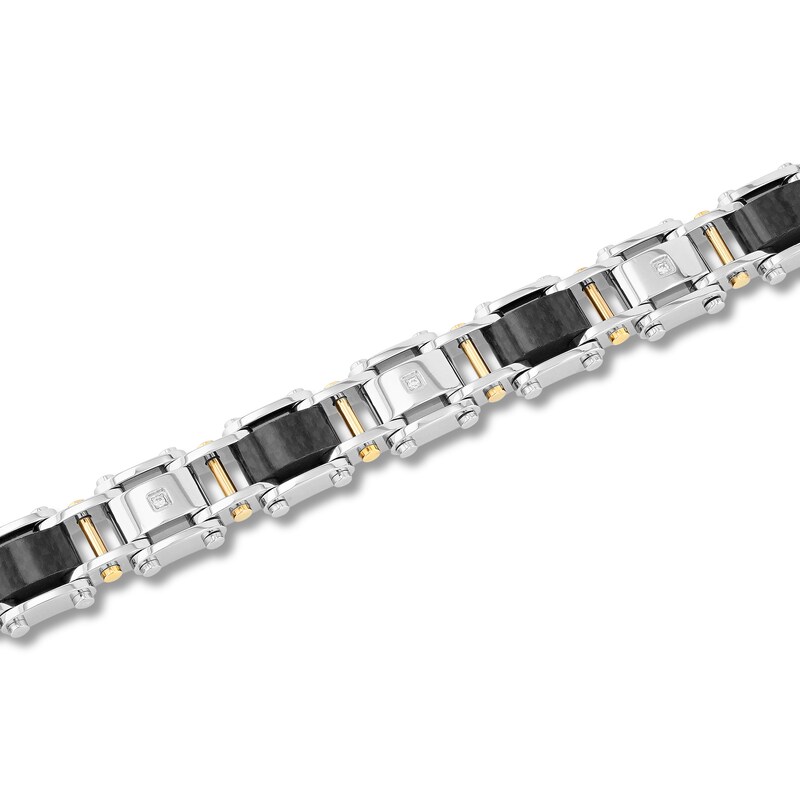 Main Image 2 of Men's Diamond Link Bracelet 1/15 ct tw Round-cut Yellow Ion-Plated Stainless Steel & Carbon Fiber 8.75&quot;