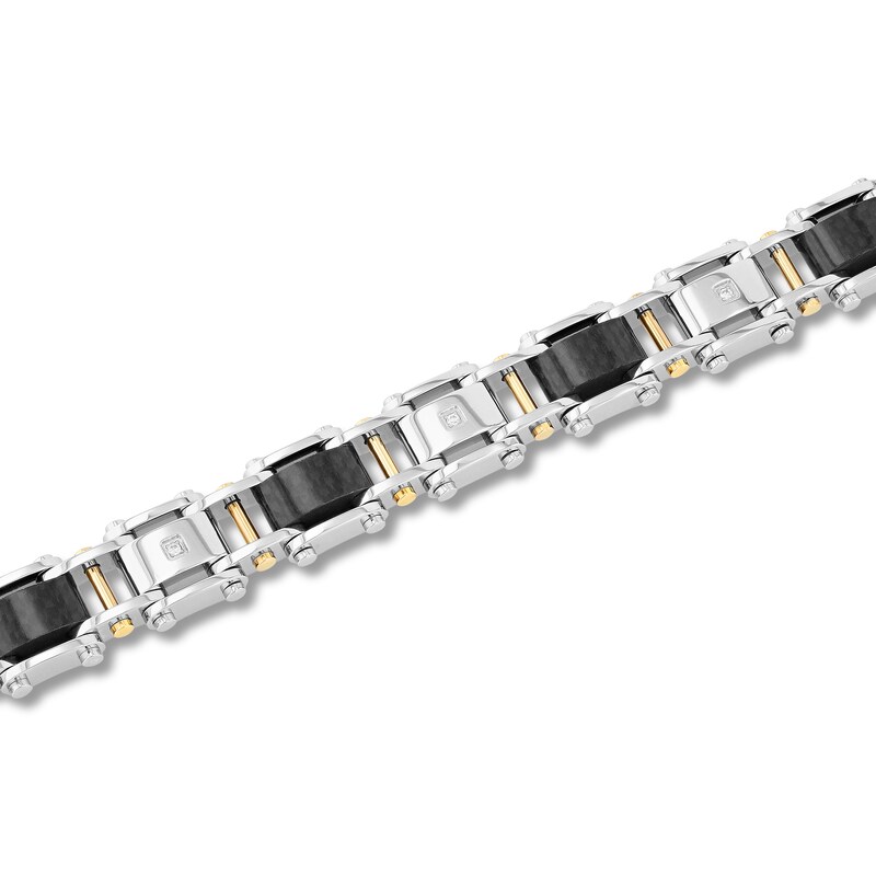 Men's Diamond Link Bracelet 1/15 ct tw Round-cut Yellow Ion-Plated Stainless Steel & Carbon Fiber 8.75"