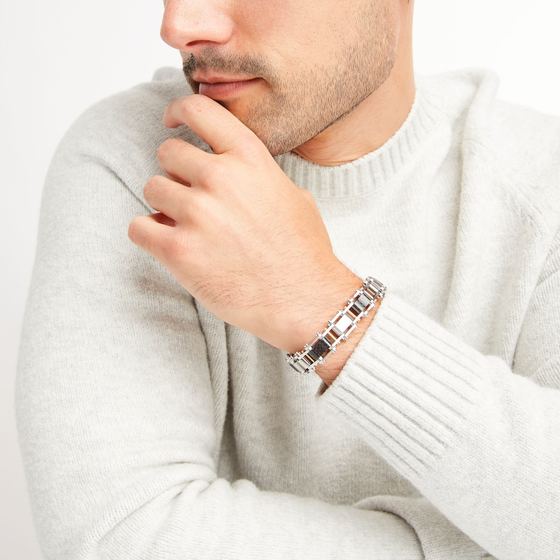 Main Image 4 of Men's Diamond Link Bracelet 1/15 ct tw Round-cut Yellow Ion-Plated Stainless Steel & Carbon Fiber 8.75&quot;