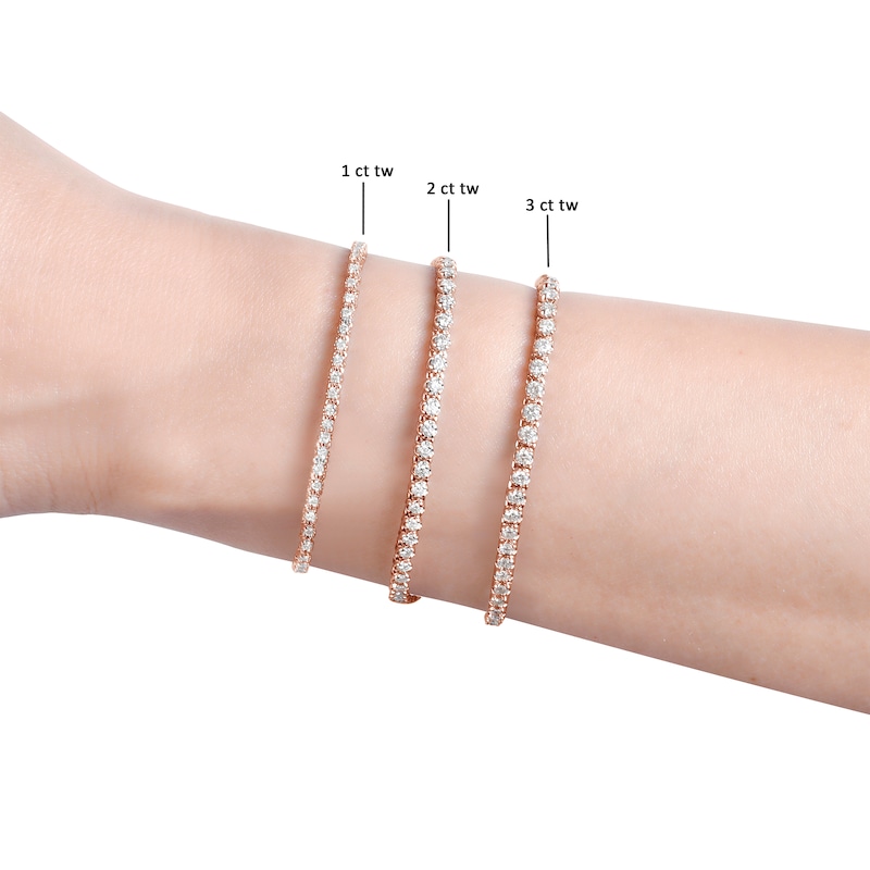 Main Image 3 of Diamond Tennis Bracelet 3 ct tw Round-cut 10K Rose Gold 7&quot;