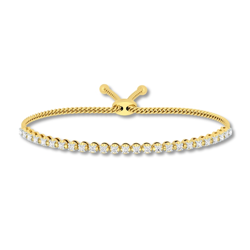 Main Image 1 of Diamond Tennis Bolo Bracelet 1 ct tw Round-cut 10K Yellow Gold 9.5&quot;
