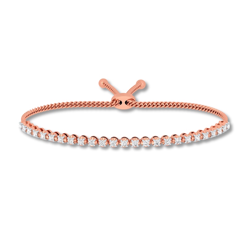 Main Image 1 of Diamond Bolo Bracelet 1 ct tw Round-cut 10K Rose Gold 9.5&quot;