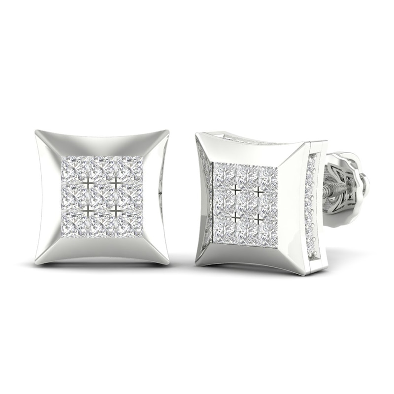Men's Diamond Earrings 1 ct tw Square & Round-cut 10K White Gold