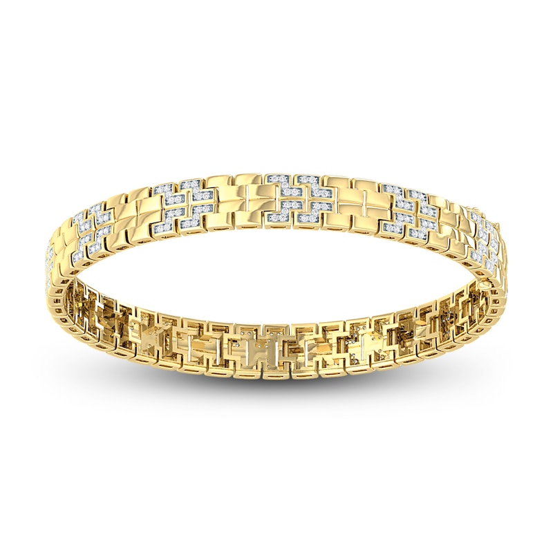 Main Image 1 of Men's Diamond Link Bracelet 1 ct tw Round-cut 10K Yellow Gold 8.5&quot;