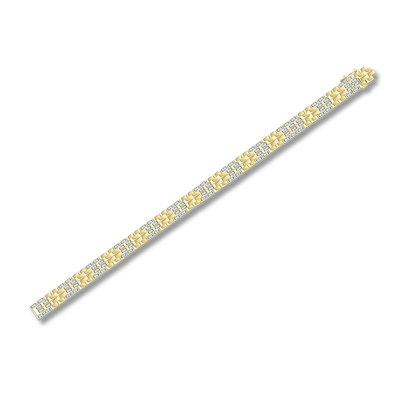 Main Image 2 of Men's Diamond Link Bracelet 1 ct tw Round-cut 10K Yellow Gold 8.5&quot;