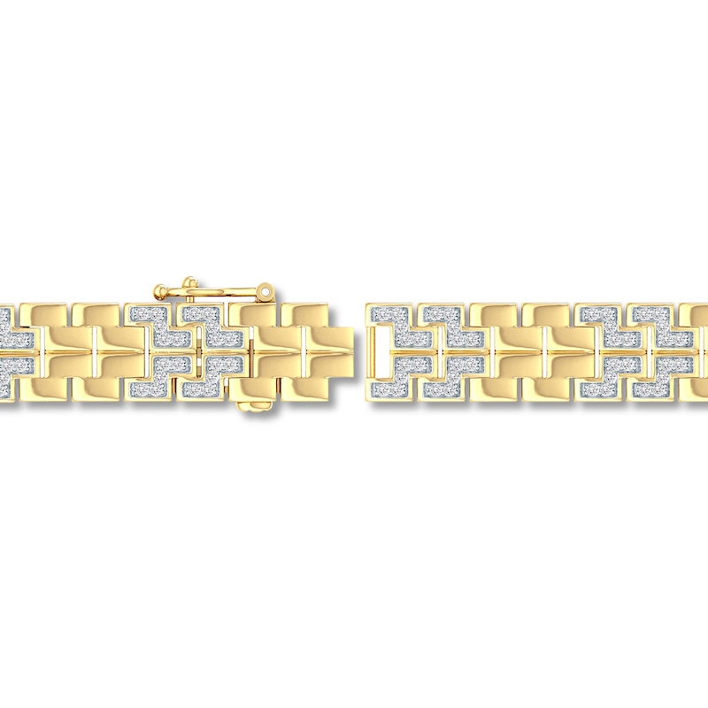 Main Image 3 of Men's Diamond Link Bracelet 1 ct tw Round-cut 10K Yellow Gold 8.5&quot;