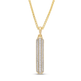 Men's Diamond Bar Necklace 1/3 ct tw Round-cut 10K Yellow Gold 22"