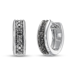 Men's Black Diamond Huggie Hoop Earrings 1/3 ct tw Round-cut 10K White Gold
