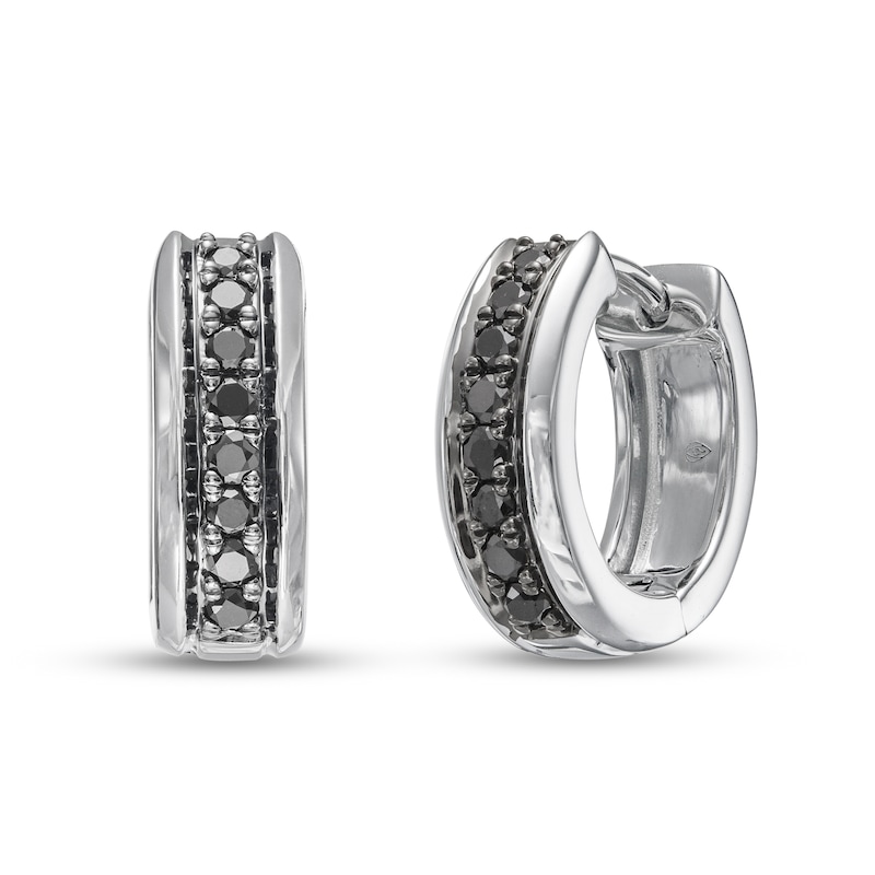 Main Image 1 of Men's Black Diamond Huggie Hoop Earrings 1/3 ct tw Round-cut 10K White Gold