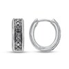 Thumbnail Image 2 of Men's Black Diamond Huggie Hoop Earrings 1/3 ct tw Round-cut 10K White Gold