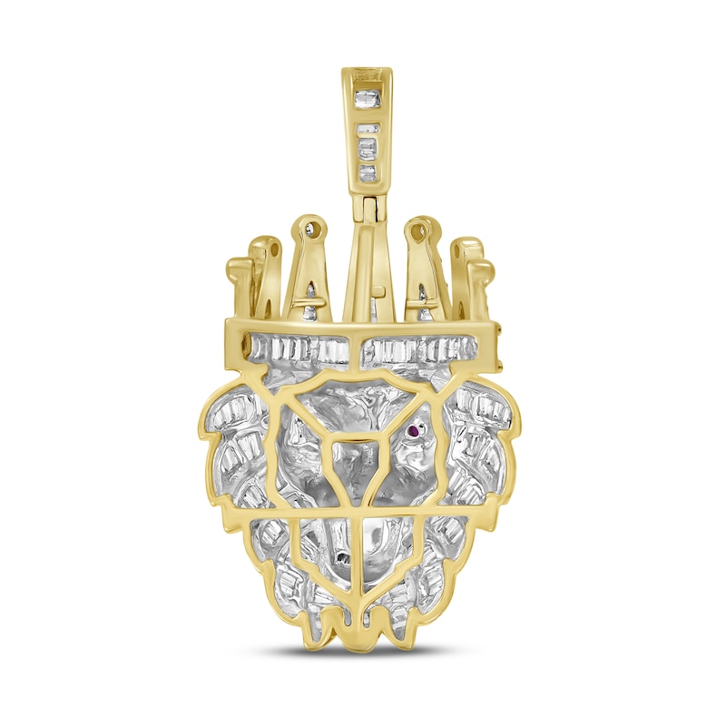 Main Image 4 of Men's Diamond & Lab-Created Ruby Pendant 1-1/2 ct tw Round & Baguette-cut 10K Yellow Gold