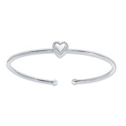 Diamond Heart Cuff Bangle Bracelet 1/10 ct tw Round-cut Sterling Silver