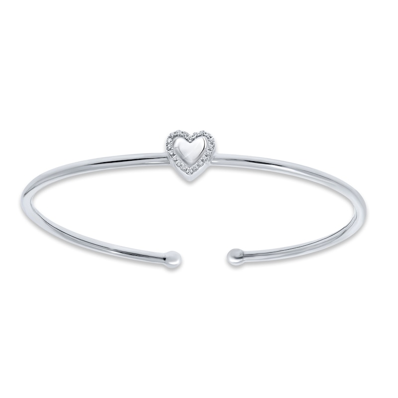 Main Image 1 of Diamond Heart Cuff Bangle Bracelet 1/10 ct tw Round-cut Sterling Silver