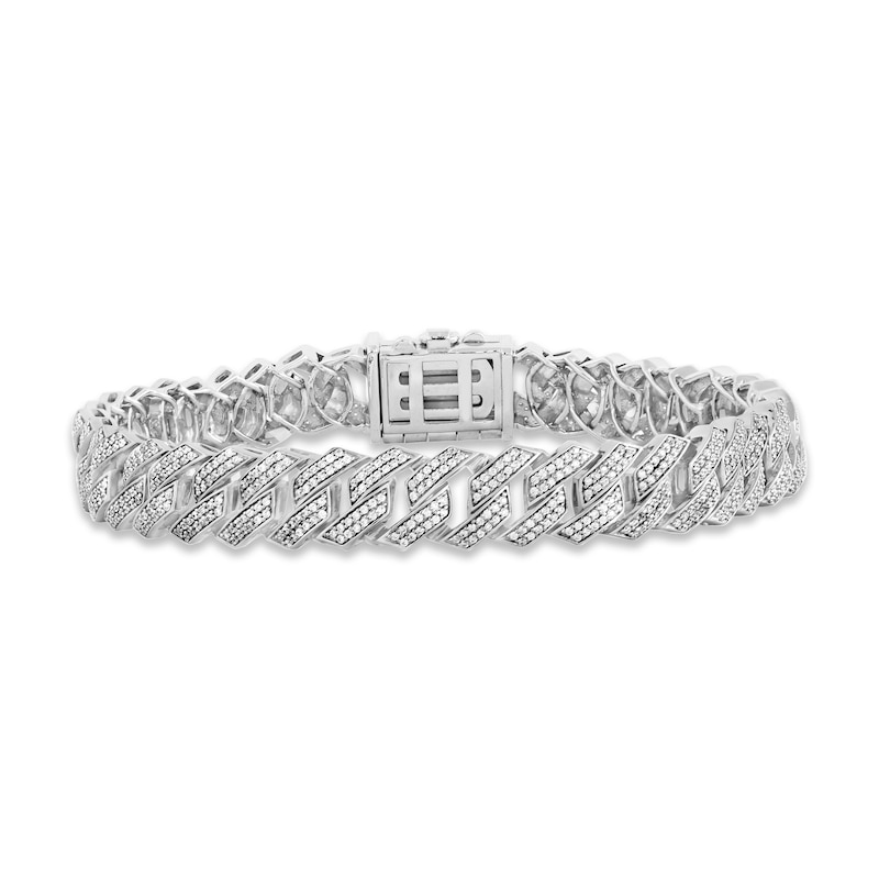 Main Image 1 of Men's Diamond Angle Curb Bracelet 3 ct tw Round-cut 10K White Gold 8.5&quot;