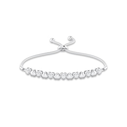 Diamond Heart Bolo Bracelet 1/10 ct tw Round-cut Sterling Silver 9.5"