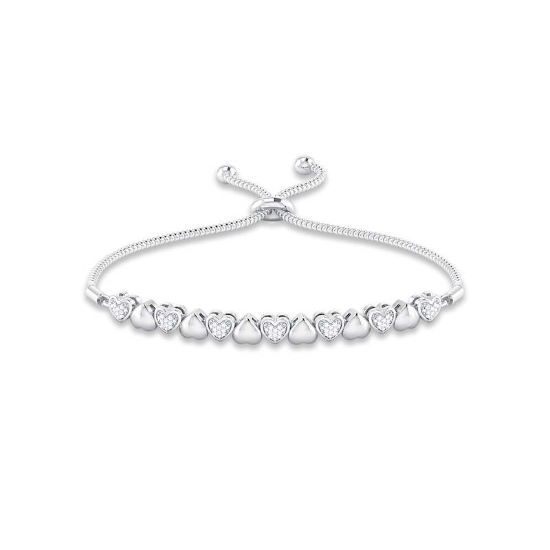 Main Image 1 of Diamond Heart Bolo Bracelet 1/10 ct tw Round-cut Sterling Silver 9.5&quot;