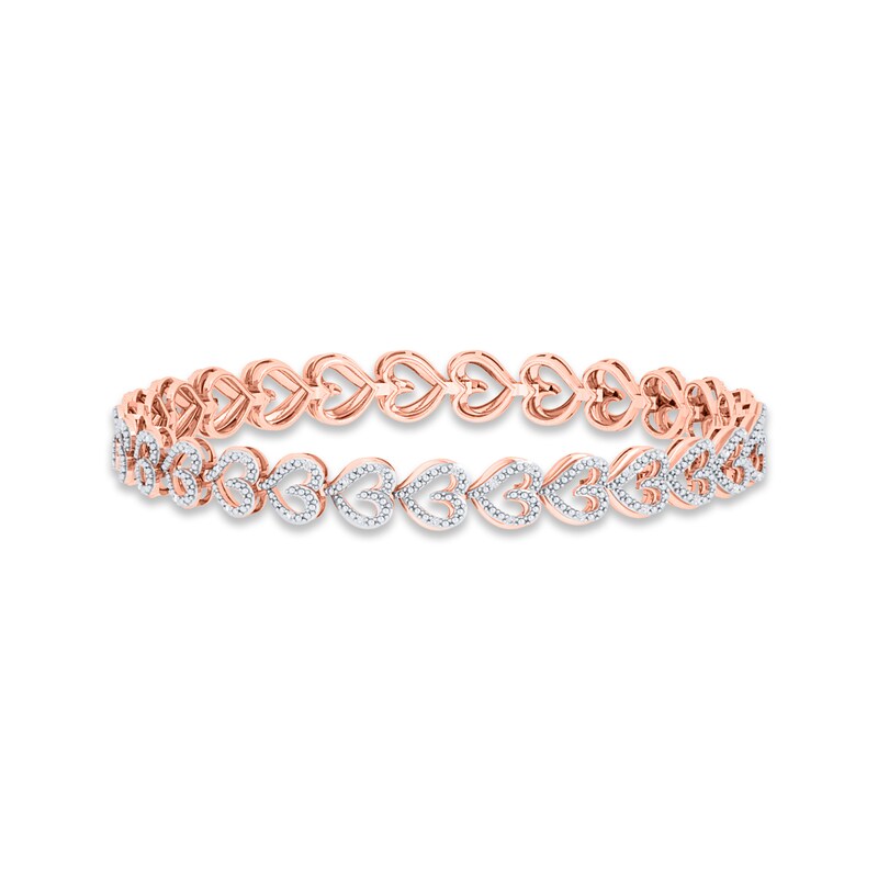 Diamond Heart Link Bracelet 1 4 Ct Tw Round Cut 10k Rose Gold 7 Kay
