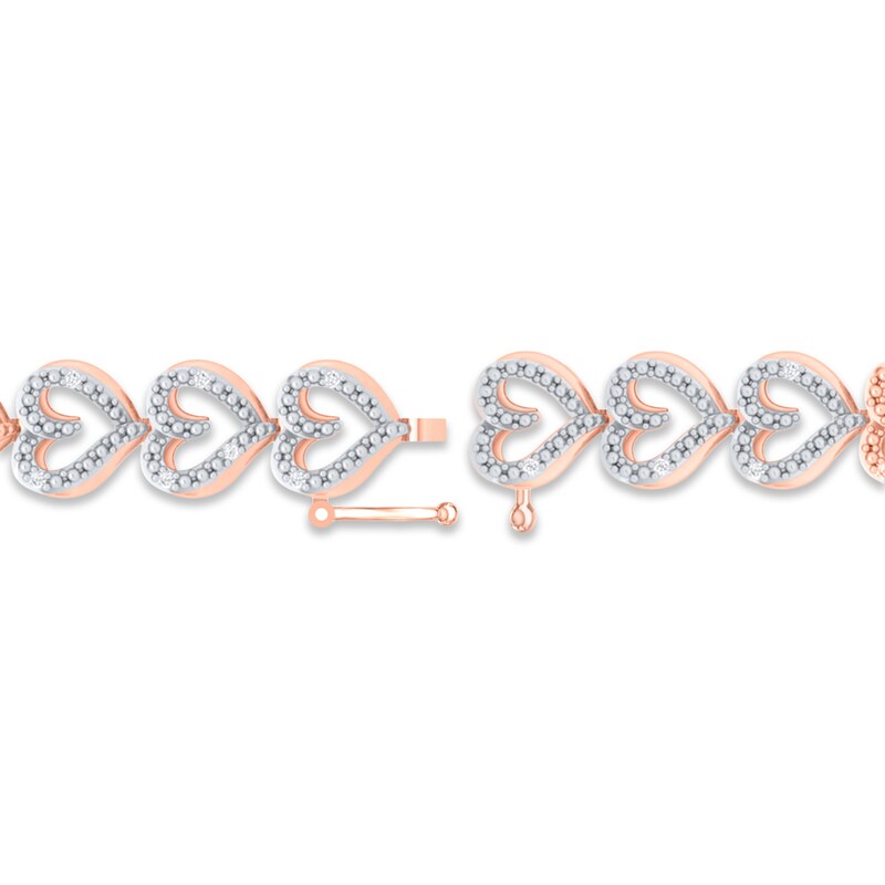 Diamond Heart Link Bracelet 1 4 Ct Tw Round Cut 10k Rose Gold 7 Kay