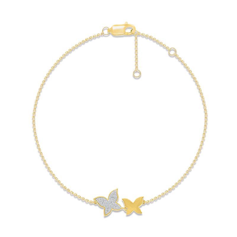 Main Image 1 of Diamond Butterfly Bracelet 1/8 ct tw Round-cut 10K Yellow Gold 7.5&quot;