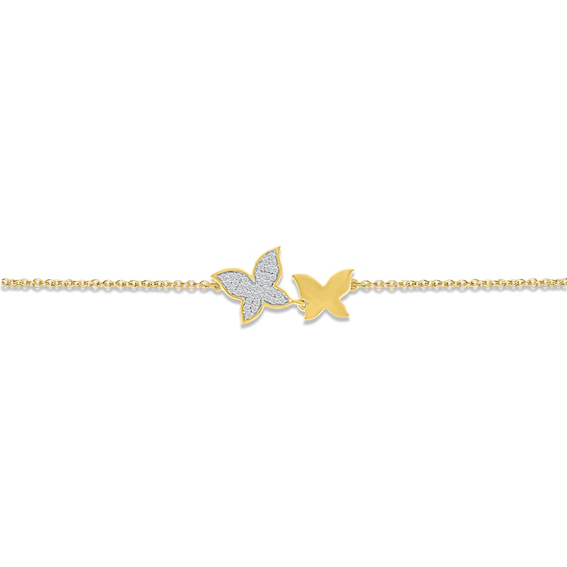Main Image 2 of Diamond Butterfly Bracelet 1/8 ct tw Round-cut 10K Yellow Gold 7.5&quot;