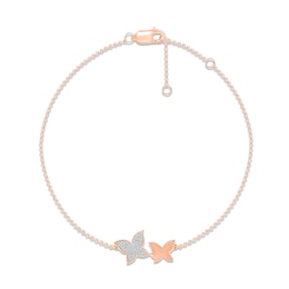 Diamond Butterfly Bracelet 1/8 ct tw Round-cut 10K Rose Gold 7.5"