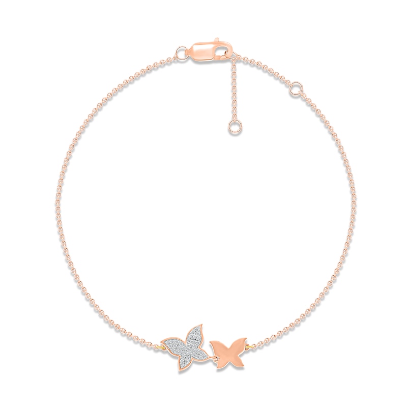 Main Image 1 of Diamond Butterfly Bracelet 1/8 ct tw Round-cut 10K Rose Gold 7.5&quot;