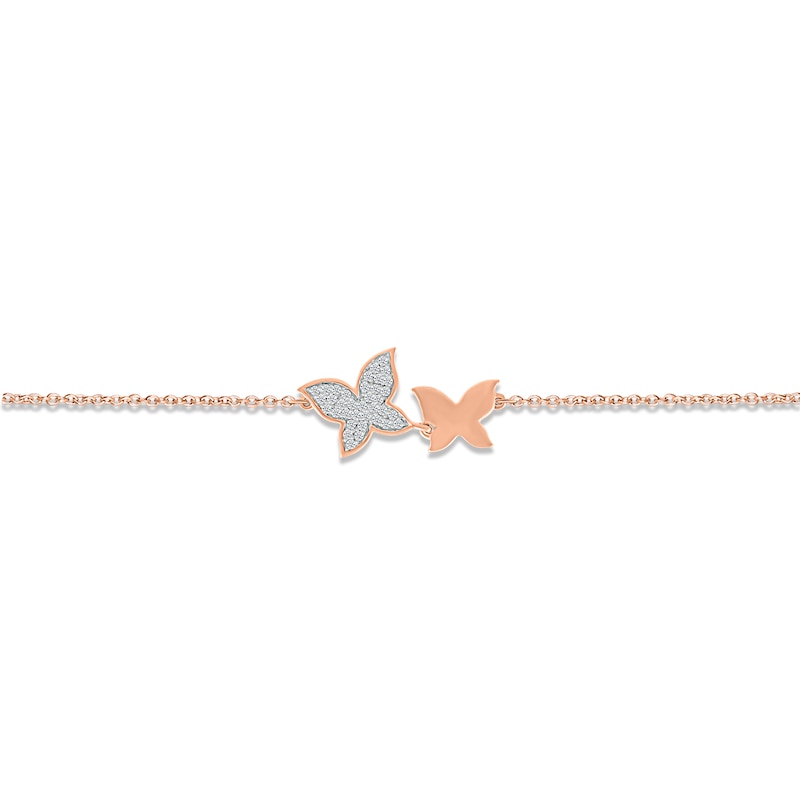 Main Image 2 of Diamond Butterfly Bracelet 1/8 ct tw Round-cut 10K Rose Gold 7.5&quot;