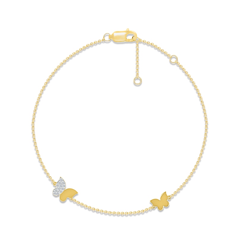 Diamond Butterfly Bracelet 1/15 ct tw Round-cut 10K Yellow Gold 7.5"