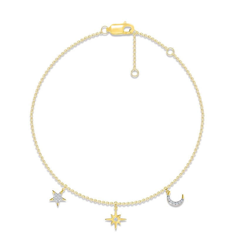 Main Image 1 of Diamond Star & Moon Bracelet 1/15 ct tw Round-cut 10K Yellow Gold 7.5&quot;