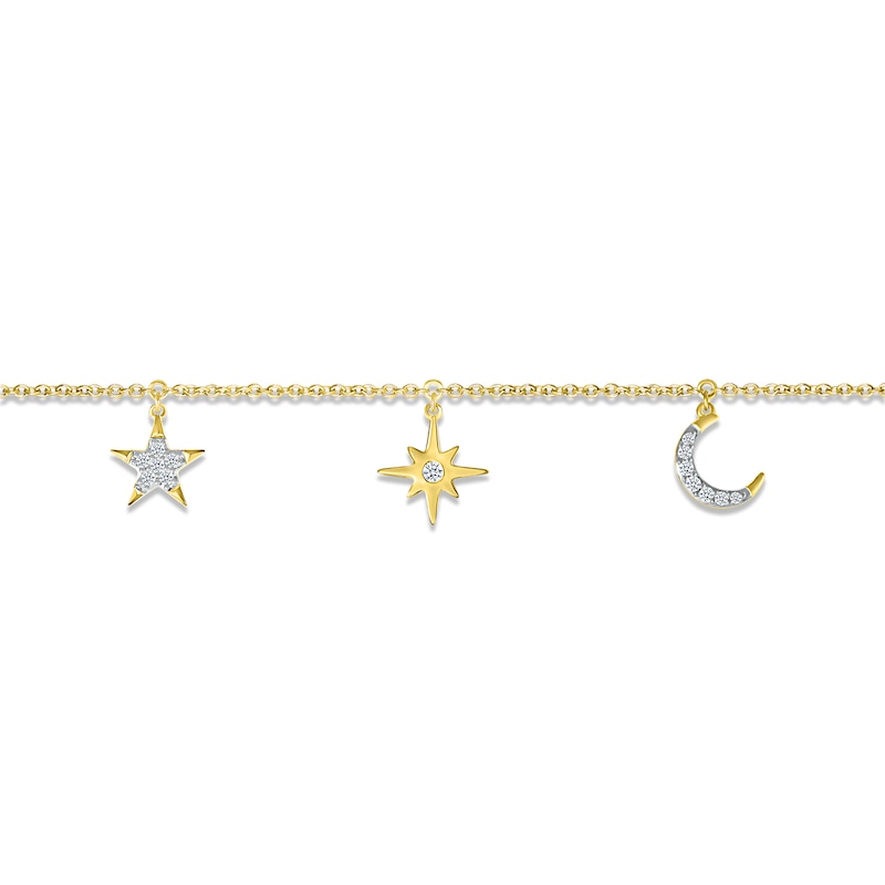 Diamond Star & Moon Bracelet 1/15 ct tw Round-cut 10K Yellow Gold 7.5"