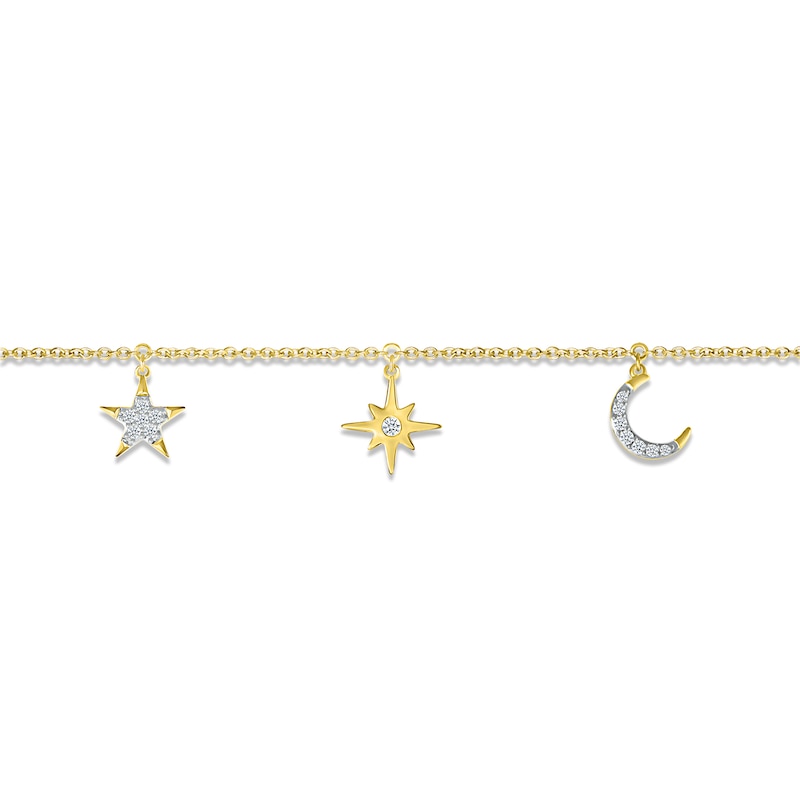 Main Image 2 of Diamond Star & Moon Bracelet 1/15 ct tw Round-cut 10K Yellow Gold 7.5&quot;