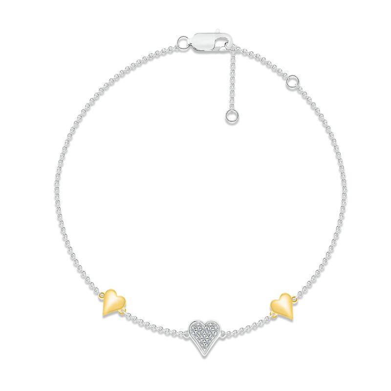 Diamond Heart Bracelet 1/10 ct tw Round-cut Sterling Silver & 10K Yellow Gold 7.5"