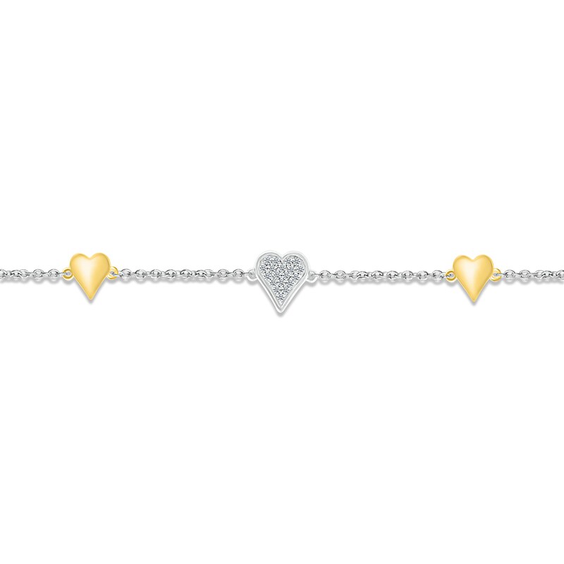 Diamond Heart Bracelet 1/10 ct tw Round-cut Sterling Silver & 10K Yellow Gold 7.5"