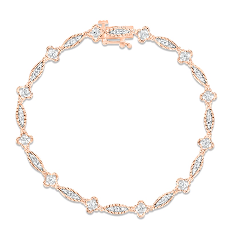 Diamond Milgrain Bracelet 1/4 ct tw Round-cut 10K Rose Gold 7.25"