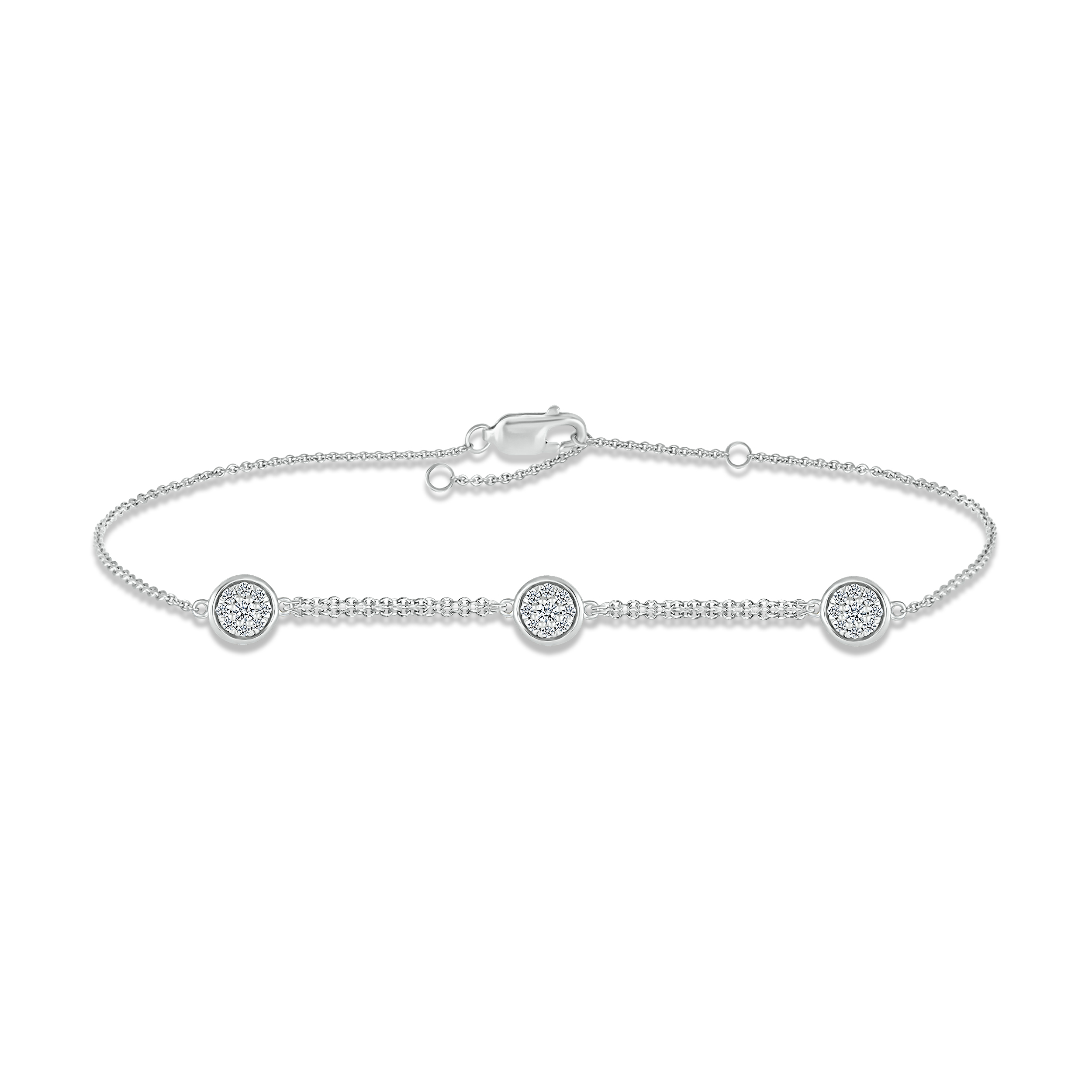 Main Image 1 of Diamond Three-Circle Bracelet 1/4 ct tw Round-cut Sterling Silver 7.5&quot;