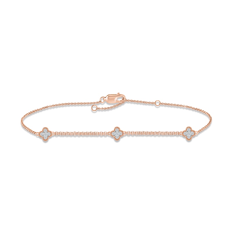 Main Image 1 of Diamond Clover Bracelet 1/6 ct tw Round-cut 10K Rose Gold 7.5&quot;