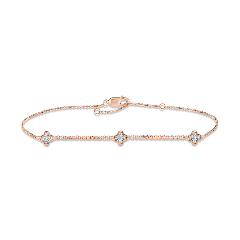 Diamond Clover Bracelet 1/6 ct tw Round-cut 10K Rose Gold 7.5