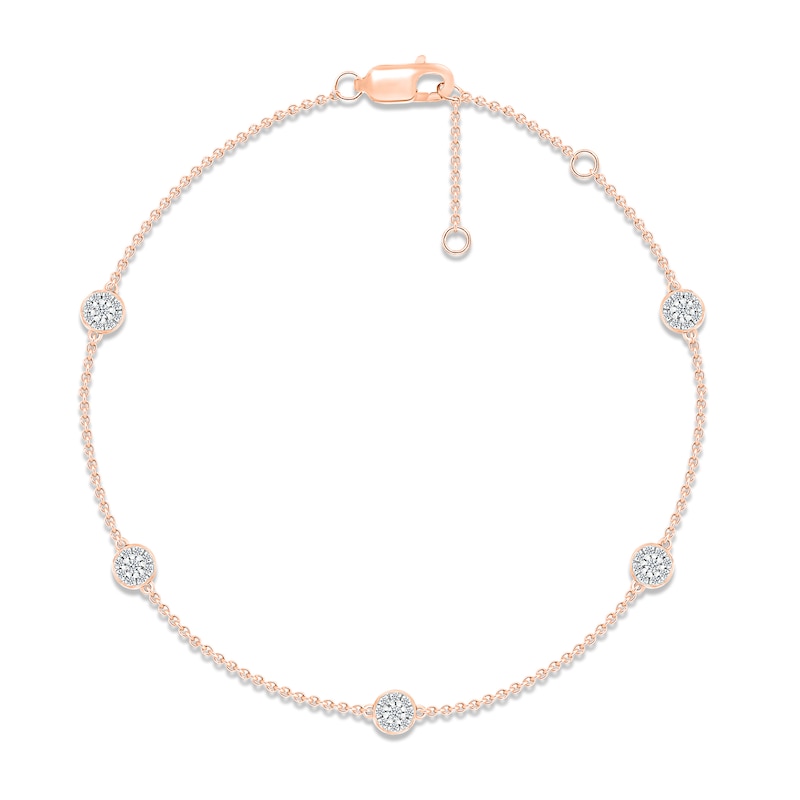Main Image 1 of Diamond Five-Circle Bracelet 1/5 ct tw Round-cut 10K Rose Gold 7.5&quot;