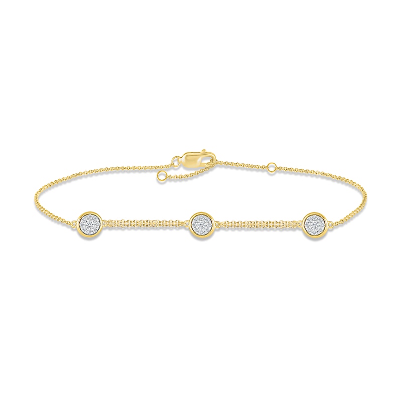 Main Image 1 of Diamond Three-Circle Bracelet 1/4 ct tw Round-cut 10K Yellow Gold 7.5&quot;
