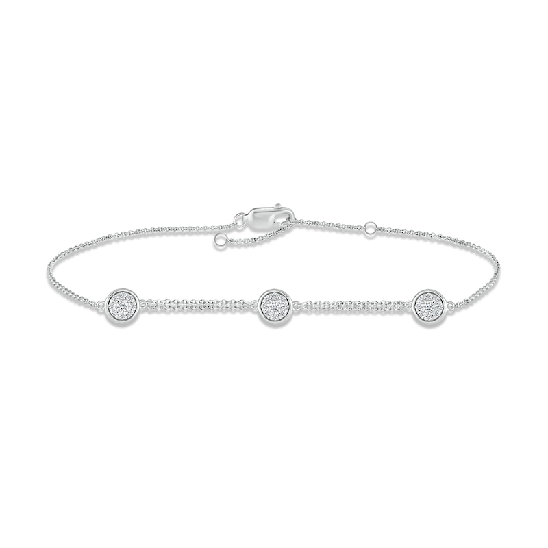 Main Image 1 of Diamond Three-Circle Bracelet 1/4 ct tw Round-cut 10K White Gold 7.5&quot;