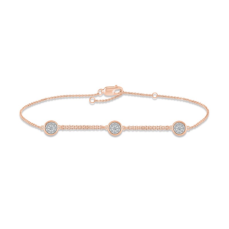 Diamond Three-Circle Bracelet 1/4 ct tw Round-cut 10K Rose Gold 7.5"